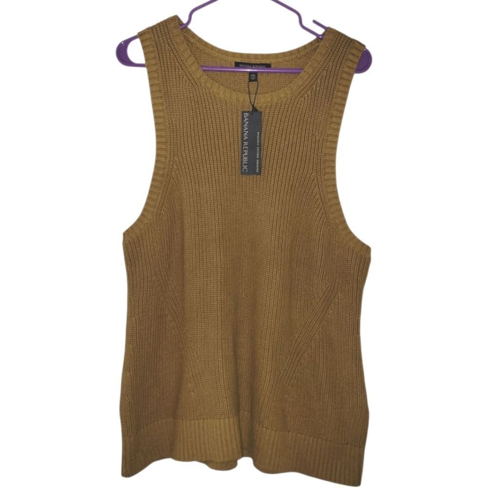 Banana Republic Organic Cotton Sweater Top Womens   Cable Knit Sleeveless XXL